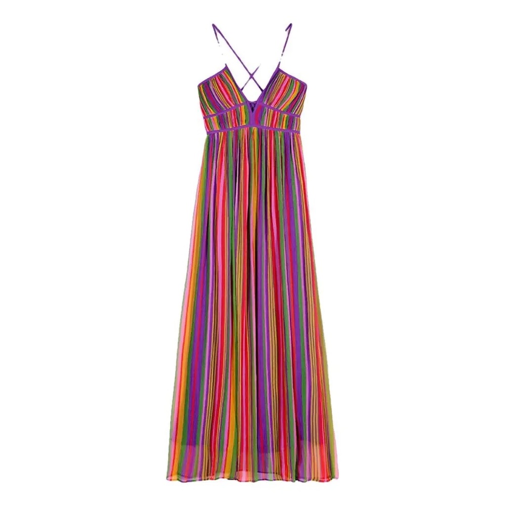 Ba&sh Romane Vibrant Multicolor Striped Maxi Dress